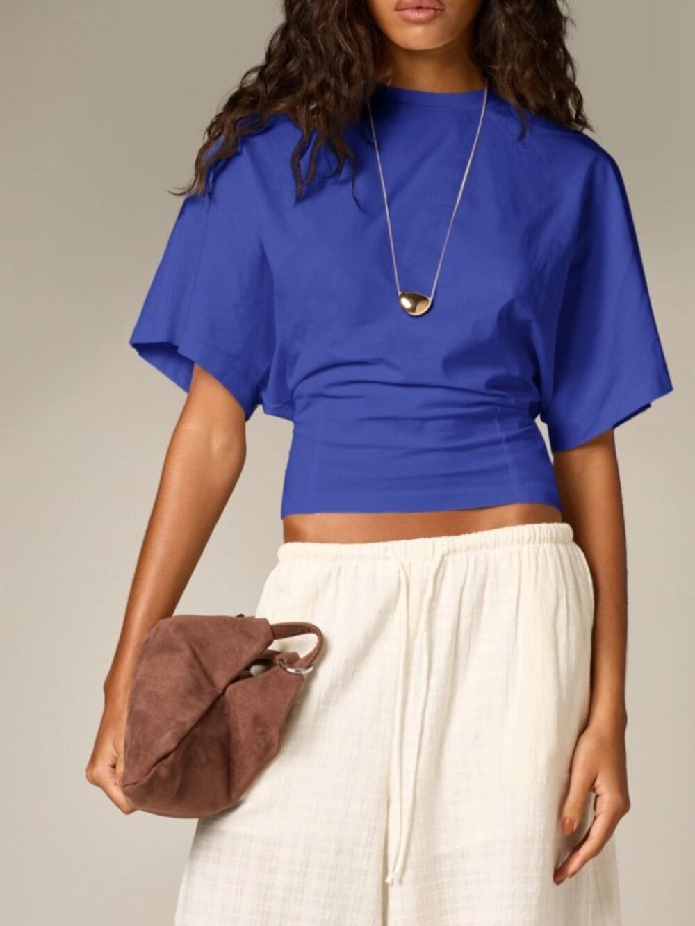 Cobalt Blue Cropped Tee with Dolman Sleeves